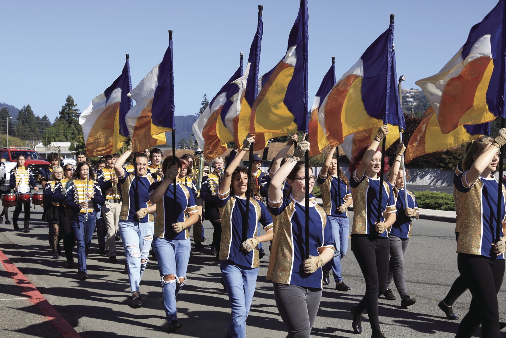 Brookings Harbor H.S. Color Guards & Marching Band.jpg